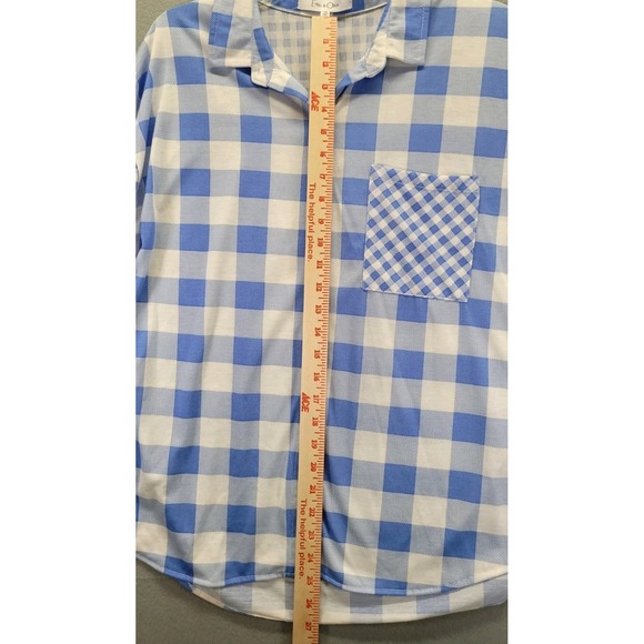 Eden & Olivia Womens Shirt Plaid Checkered Button Up Womens 1X Blue White Blouse - Picture 5 of 10